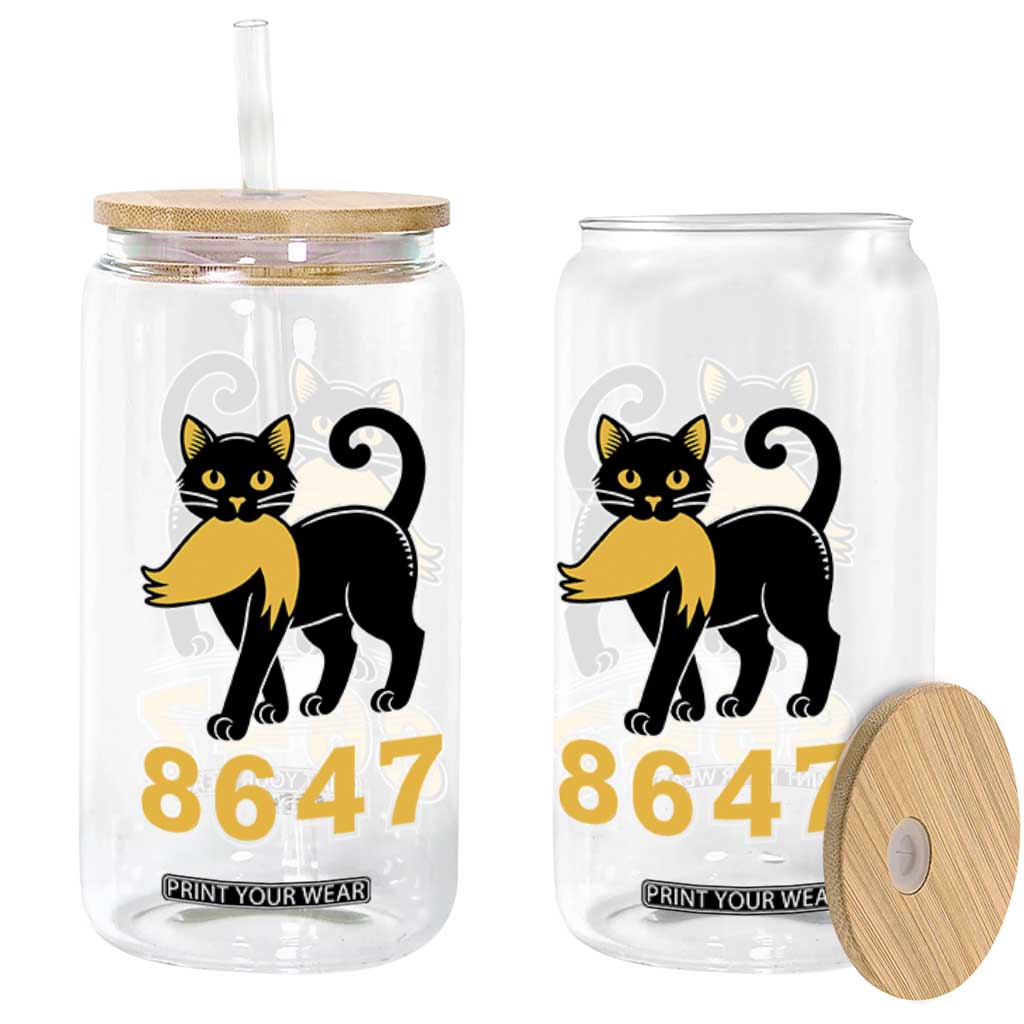 8647 Black Cat Golden Hair Prey Glass Can Funny Coded Political Satire TS02 Print Your Wear
