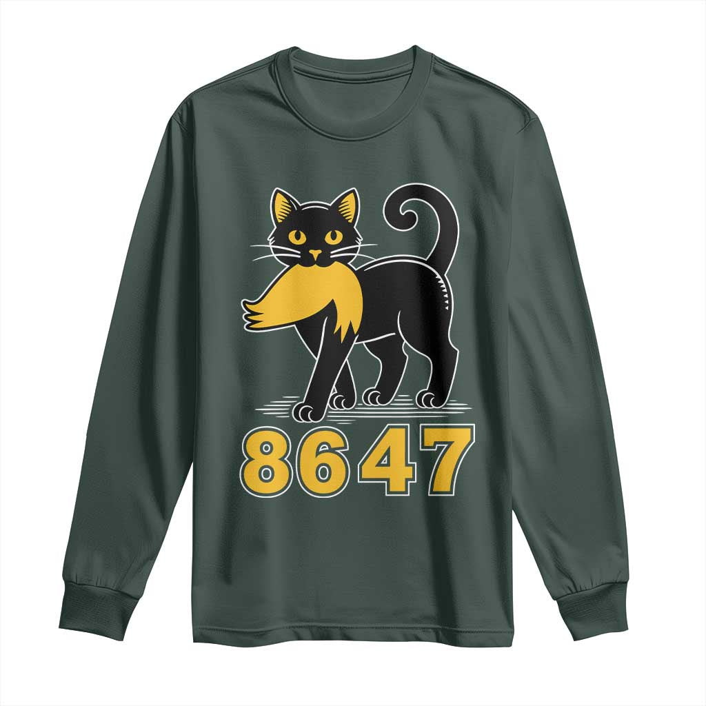 8647 Black Cat Golden Hair Prey Long Sleeve Shirt Funny Coded Political Satire TS02 Dark Forest Green Print Your Wear