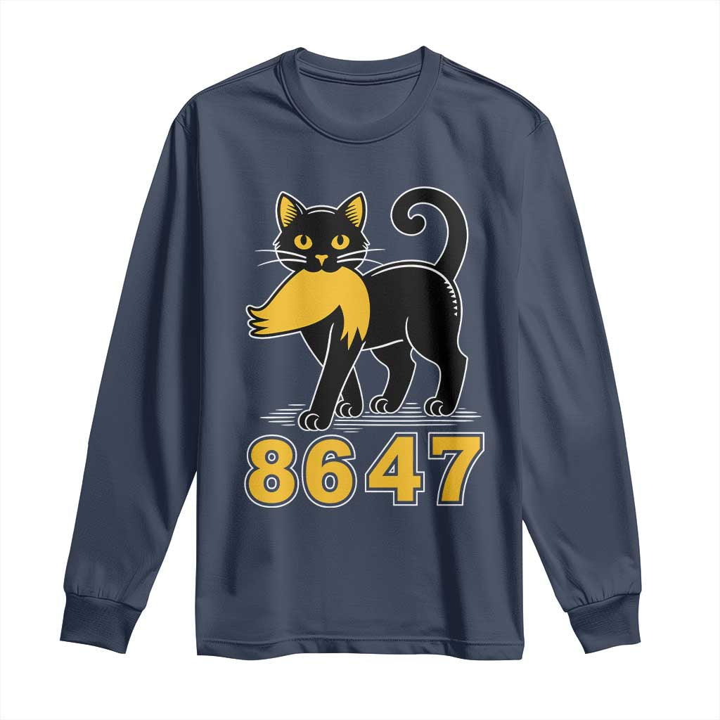 8647 Black Cat Golden Hair Prey Long Sleeve Shirt Funny Coded Political Satire TS02 Navy Print Your Wear