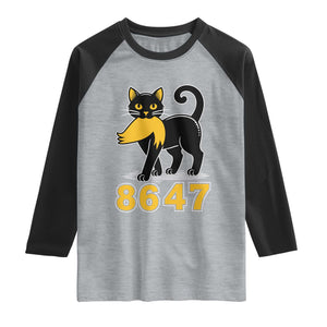 8647 Black Cat Golden Hair Prey Raglan Shirt Funny Coded Political Satire TS02 Heather Gray Black Print Your Wear