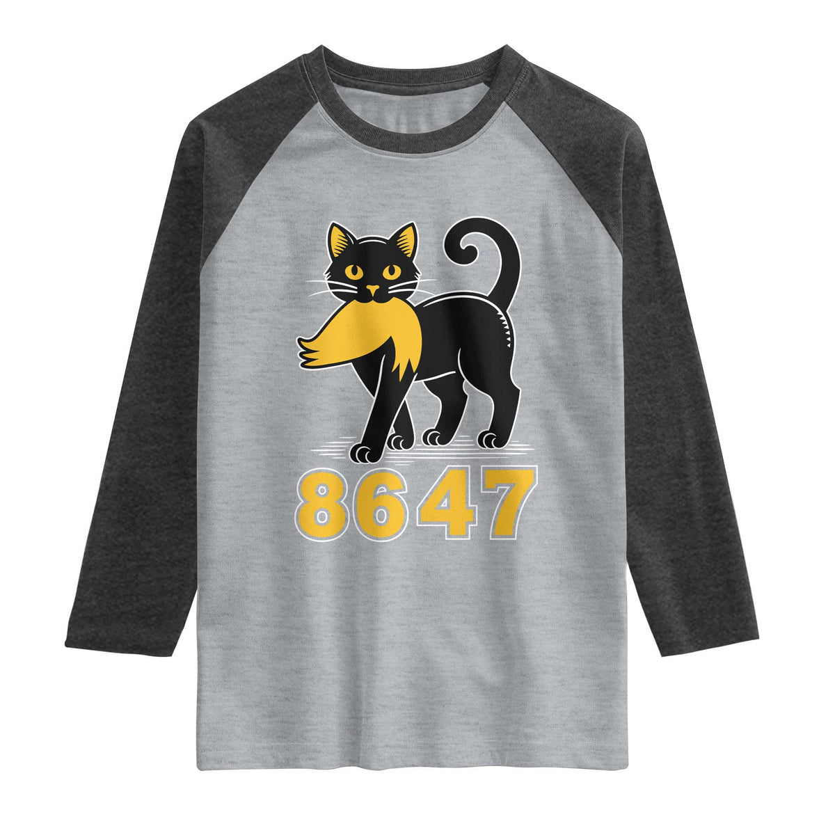 8647 Black Cat Golden Hair Prey Raglan Shirt Funny Coded Political Satire TS02 Heather Gray Heather Charcoal Print Your Wear