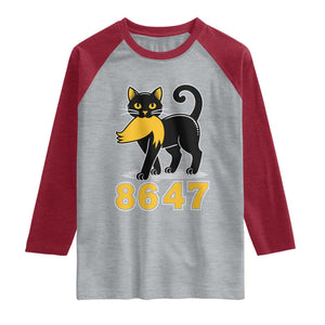 8647 Black Cat Golden Hair Prey Raglan Shirt Funny Coded Political Satire TS02 Heather Gray Heather Red Print Your Wear