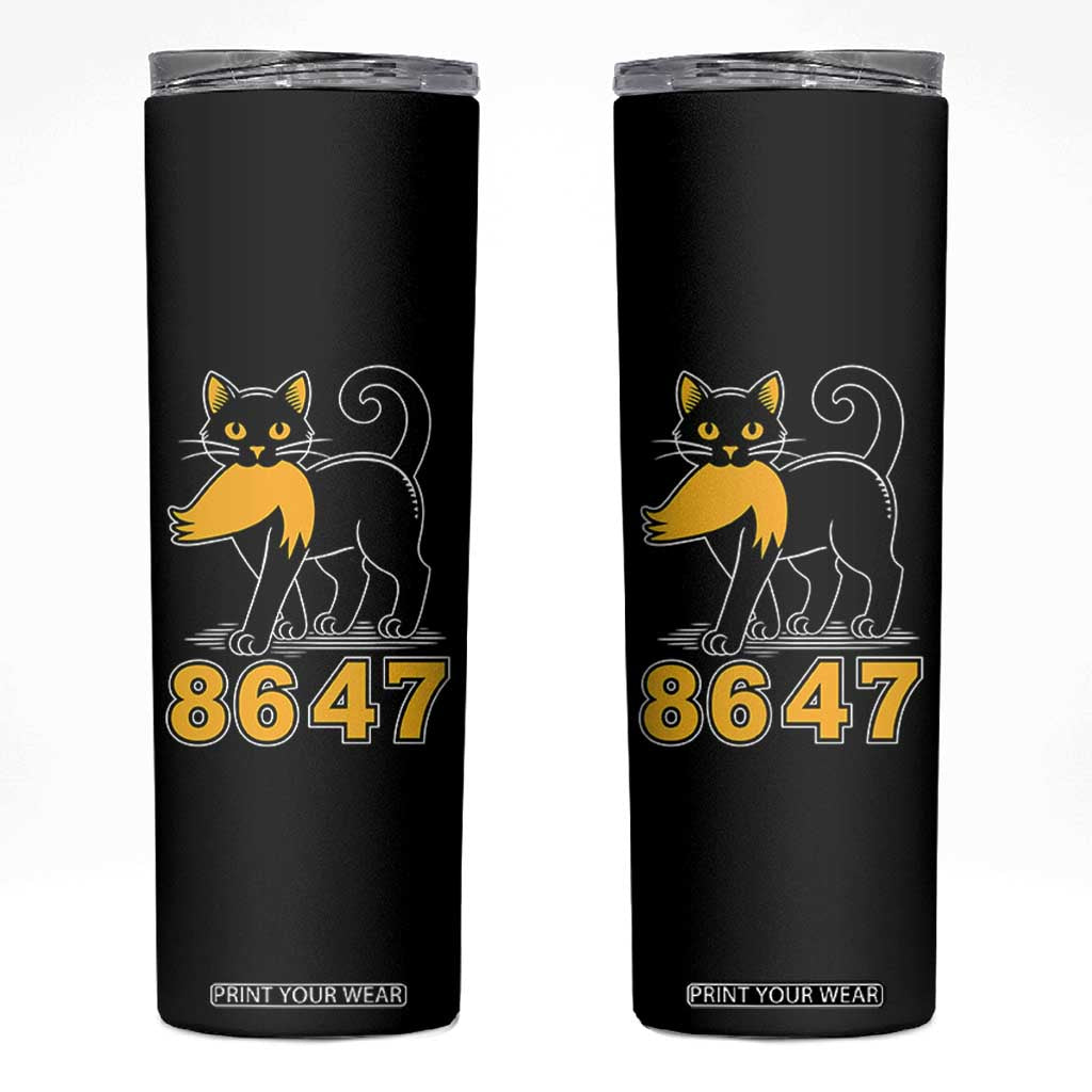 8647 Black Cat Golden Hair Prey Skinny Tumbler Funny Coded Political Satire TS02 Black Print Your Wear