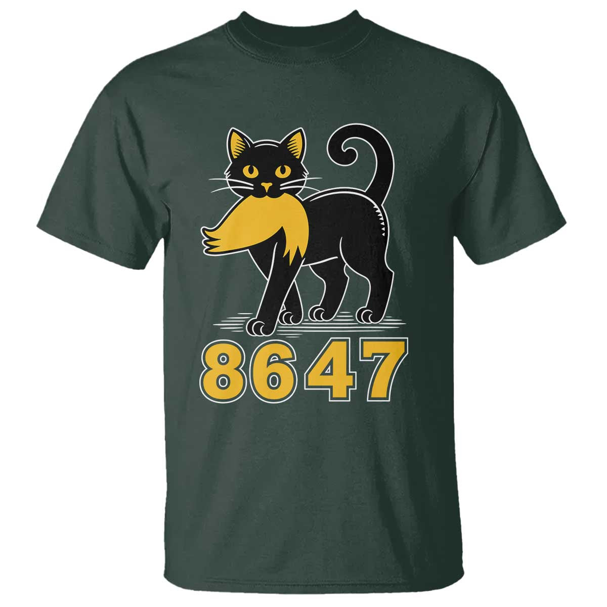 8647 Black Cat Golden Hair Prey T Shirt Funny Coded Political Satire TS02 Dark Forest Green Print Your Wear