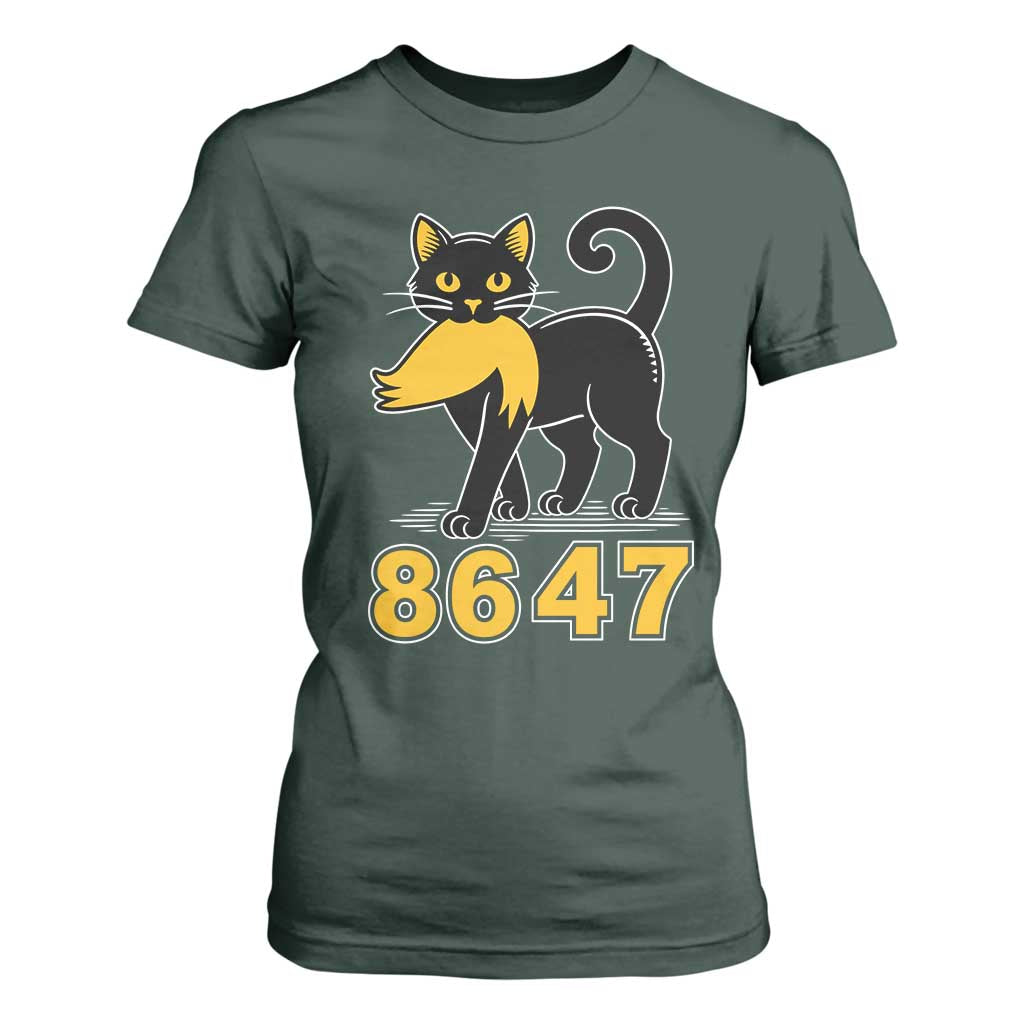 8647 Black Cat Golden Hair Prey T Shirt For Women Funny Coded Political Satire TS02 Dark Forest Green Print Your Wear