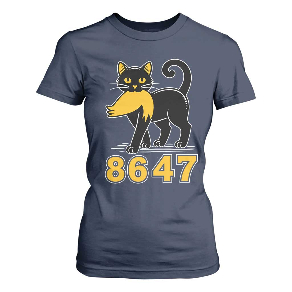 8647 Black Cat Golden Hair Prey T Shirt For Women Funny Coded Political Satire TS02 Navy Print Your Wear