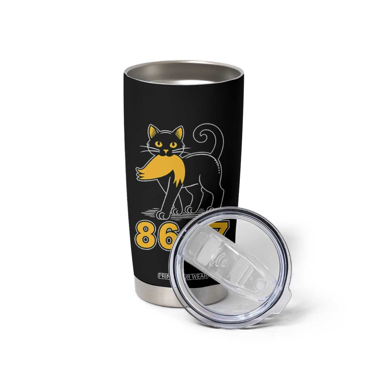 8647 Black Cat Golden Hair Prey Tumbler Cup Funny Coded Political Satire TS02 Print Your Wear