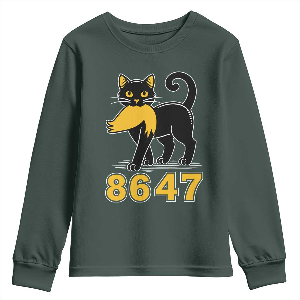 8647 Black Cat Golden Hair Prey Youth Sweatshirt Funny Coded Political Satire TS02 Dark Forest Green Print Your Wear