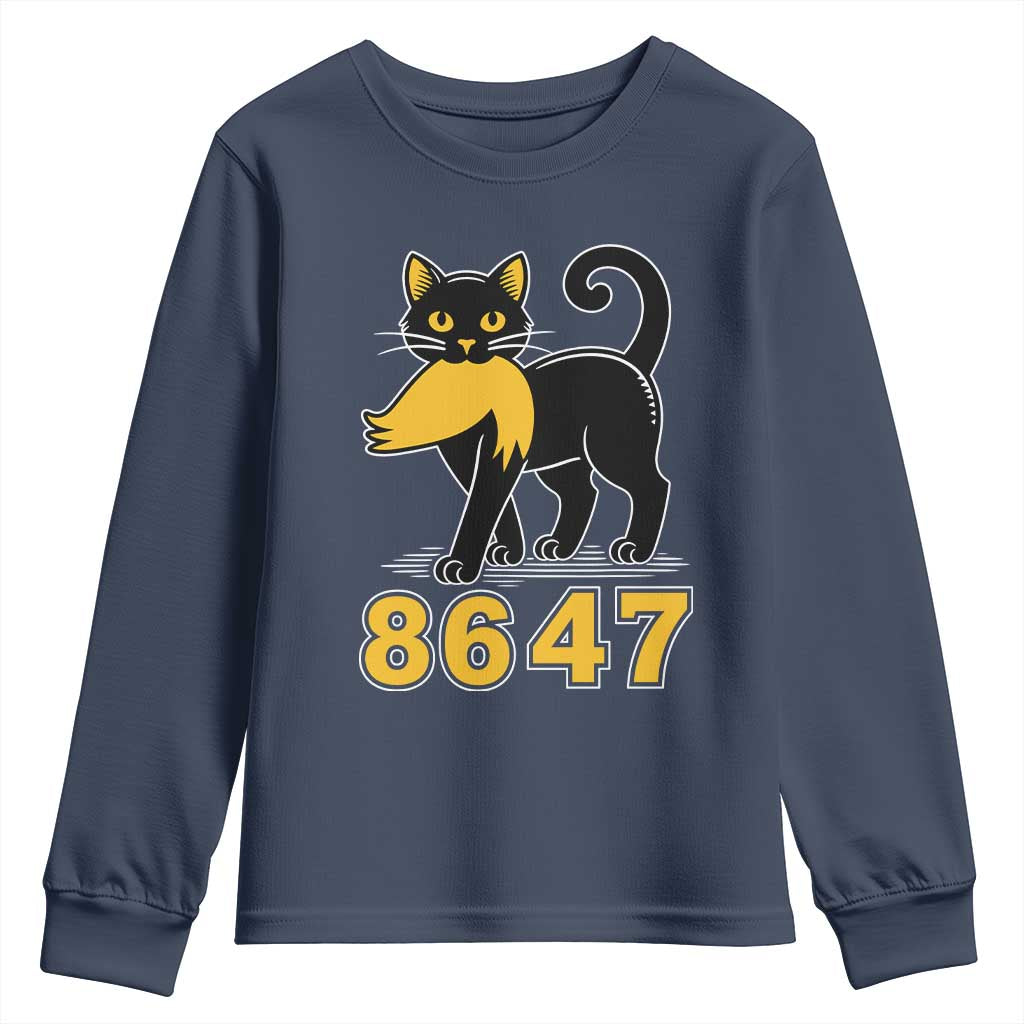 8647 Black Cat Golden Hair Prey Youth Sweatshirt Funny Coded Political Satire TS02 Navy Print Your Wear