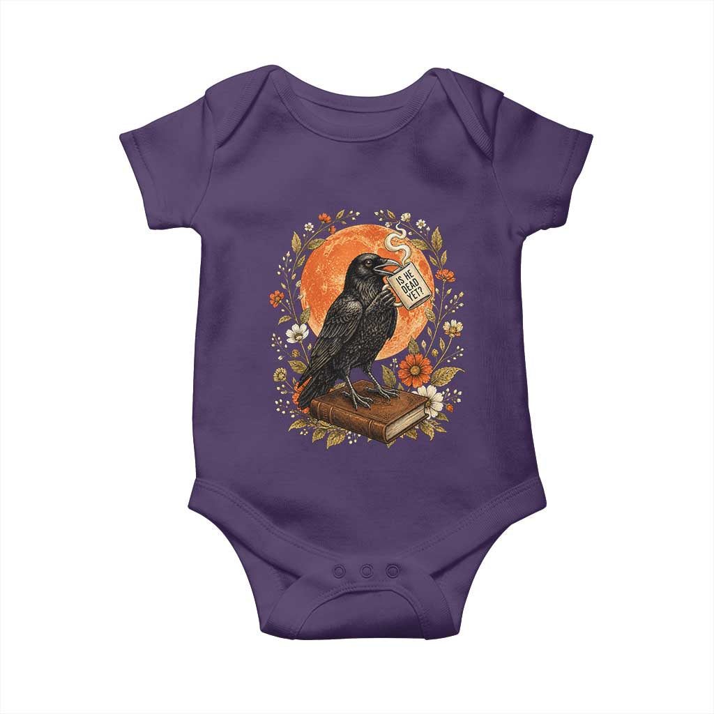 Is He Dead Yet Raven Drinking Coffee Baby Onesie Vintage Book Political Dark Humor TS02 Purple Print Your Wear