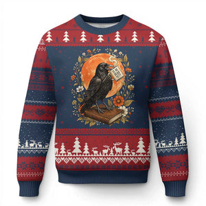 Is He Dead Yet Raven Drinking Coffee Ugly Christmas Sweater Vintage Book Political Dark Humor TS02 Navy Red Print Your Wear