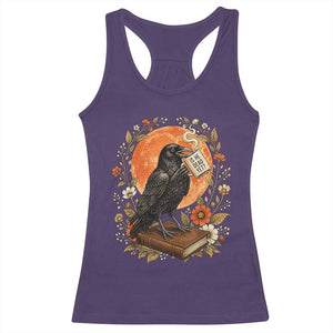 Is He Dead Yet Raven Drinking Coffee Racerback Tank Top Vintage Book Political Dark Humor TS02 Purple Print Your Wear