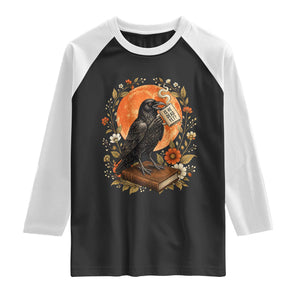 Is He Dead Yet Raven Drinking Coffee Raglan Shirt Vintage Book Political Dark Humor