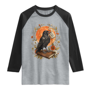 Is He Dead Yet Raven Drinking Coffee Raglan Shirt Vintage Book Political Dark Humor