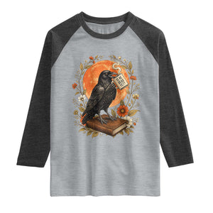 Is He Dead Yet Raven Drinking Coffee Raglan Shirt Vintage Book Political Dark Humor
