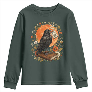 Is He Dead Yet Raven Drinking Coffee Youth Sweatshirt Vintage Book Political Dark Humor