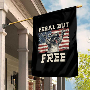 Feral But Free Funny Raccoon Patriotic Garden Flag Cool American Flag Sunglasses Rock On Hand Signs Vintage USA Flag TS02 Print Your Wear