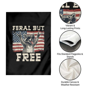 Feral But Free Funny Raccoon Patriotic Garden Flag Cool American Flag Sunglasses Rock On Hand Signs Vintage USA Flag TS02 Print Your Wear