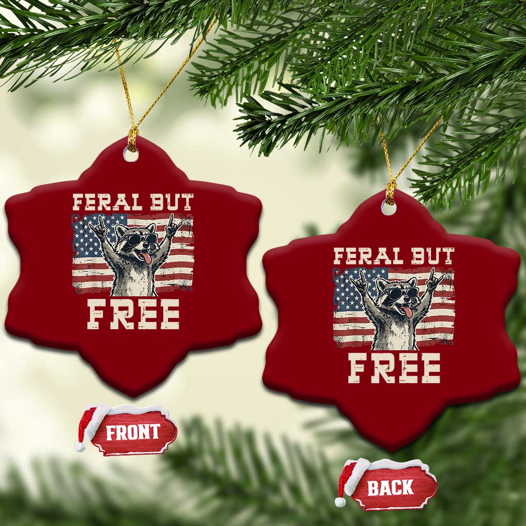 Feral But Free Funny Raccoon Patriotic Ceramic Ornament Cool American Flag Sunglasses Rock On Hand Signs Vintage USA Flag TS02 Print Your Wear