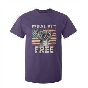 Feral But Free Funny Raccoon Patriotic T Shirt For Kid Cool American Flag Sunglasses Rock On Hand Signs Vintage USA Flag TS02 Purple Print Your Wear