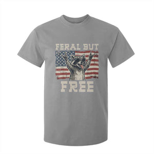 Feral But Free Funny Raccoon Patriotic T Shirt For Kid Cool American Flag Sunglasses Rock On Hand Signs Vintage USA Flag TS02 Sport Gray Print Your Wear