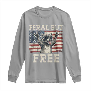 Feral But Free Funny Raccoon Patriotic Long Sleeve Shirt Cool American Flag Sunglasses Rock On Hand Signs Vintage USA Flag TS02 Sport Gray Print Your Wear