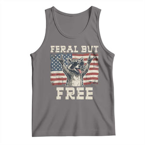 Feral But Free Funny Raccoon Patriotic Tank Top Cool American Flag Sunglasses Rock On Hand Signs Vintage USA Flag TS02 Deep Heather Print Your Wear