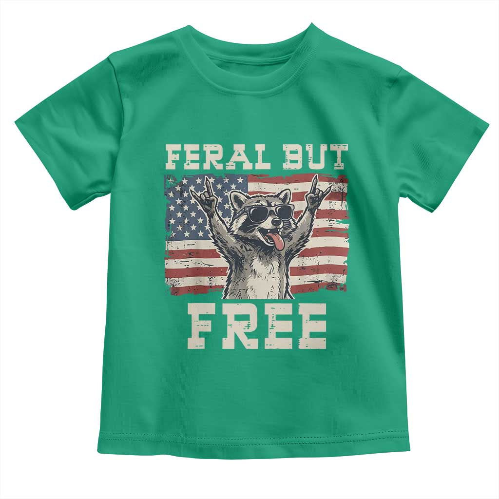 Feral But Free Funny Raccoon Patriotic Toddler T Shirt Cool American Flag Sunglasses Rock On Hand Signs Vintage USA Flag TS02 Irish Green Print Your Wear