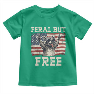 Feral But Free Funny Raccoon Patriotic Toddler T Shirt Cool American Flag Sunglasses Rock On Hand Signs Vintage USA Flag TS02 Irish Green Print Your Wear
