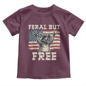 Feral But Free Funny Raccoon Patriotic Toddler T Shirt Cool American Flag Sunglasses Rock On Hand Signs Vintage USA Flag TS02 Maroon Print Your Wear