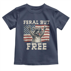 Feral But Free Funny Raccoon Patriotic Toddler T Shirt Cool American Flag Sunglasses Rock On Hand Signs Vintage USA Flag TS02 Navy Print Your Wear