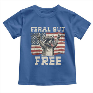 Feral But Free Funny Raccoon Patriotic Toddler T Shirt Cool American Flag Sunglasses Rock On Hand Signs Vintage USA Flag TS02 Royal Blue Print Your Wear
