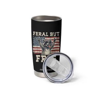 Feral But Free Funny Raccoon Patriotic Tumbler Cup Cool American Flag Sunglasses Rock On Hand Signs Vintage USA Flag TS02 Print Your Wear