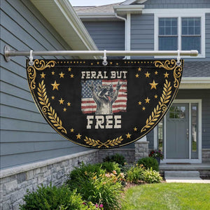 Feral But Free Funny Raccoon Patriotic Fan Flag Cool American Flag Sunglasses Rock On Hand Signs Vintage USA Flag