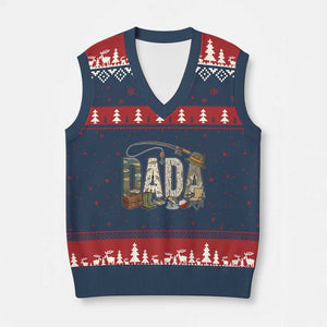 Best Fishing Dada Retro Vintage Outdoorsman V-Neck Knit Sweater Vest Bass Angler Dad Fisherman Fathers Day Gift for Men