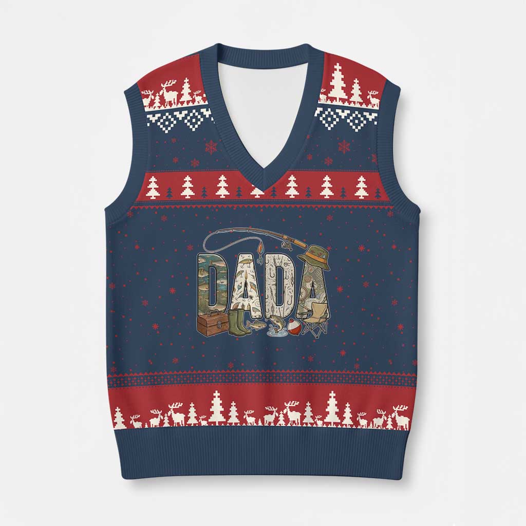 Best Fishing Dada Retro Vintage Outdoorsman V-Neck Knit Sweater Vest Bass Angler Dad Fisherman Fathers Day Gift for Men TS02 Navy Red Print Your Wear