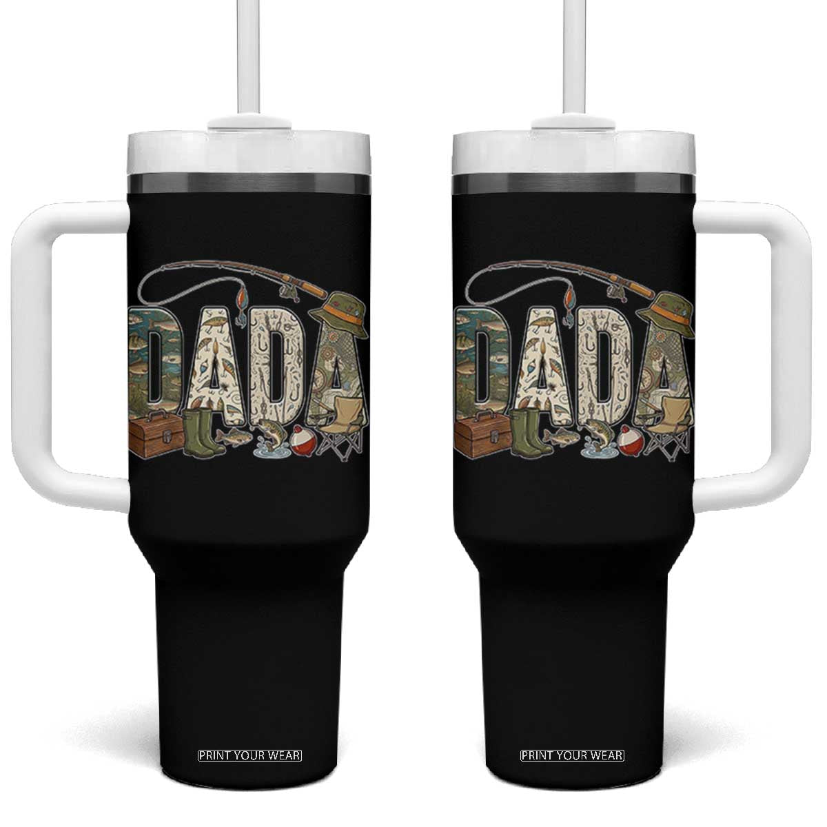 Best Fishing Dada Retro Vintage Outdoorsman Tumbler With Handle Bass Angler Dad Fisherman Fathers Day Gift for Men