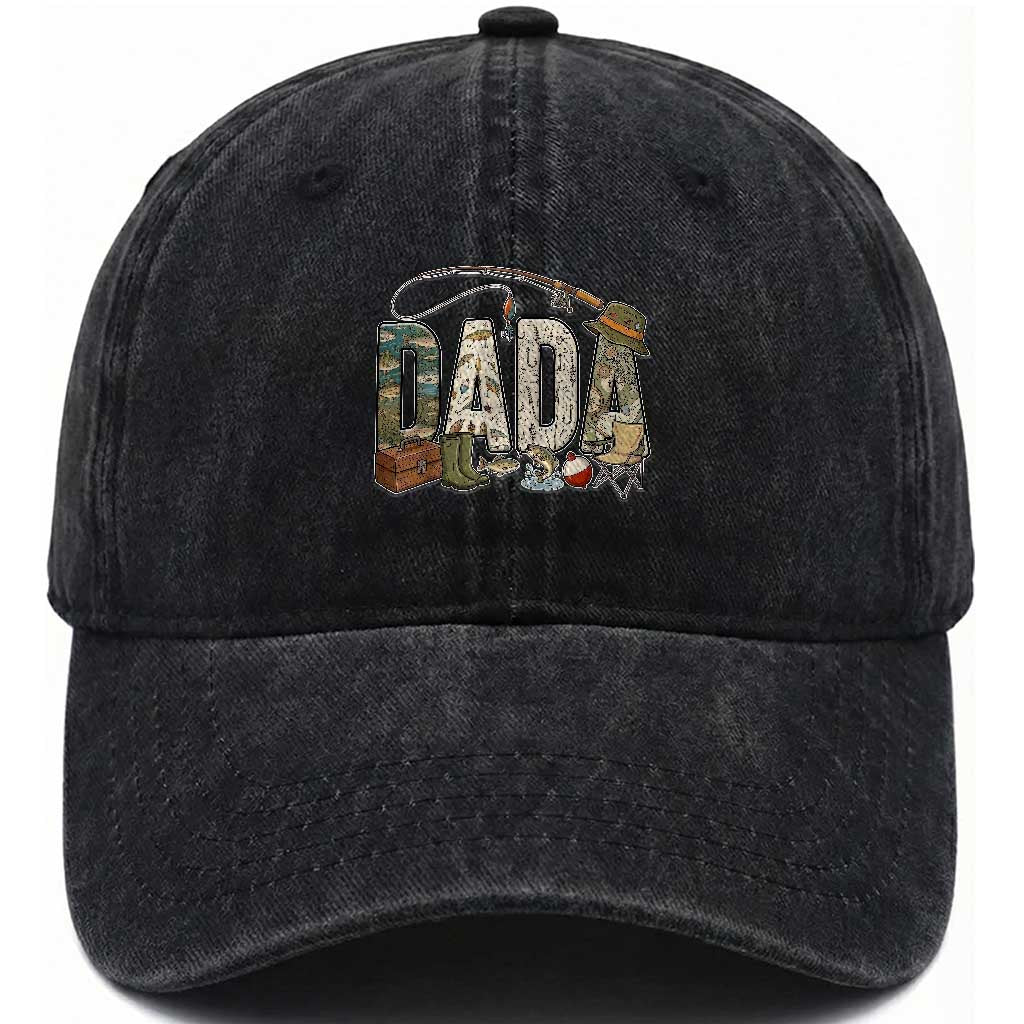 Best Fishing Dada Retro Vintage Outdoorsman Washed Cotton Baseball Cap Bass Angler Dad Fisherman Fathers Day Gift for Men TS02 Print Your Wear