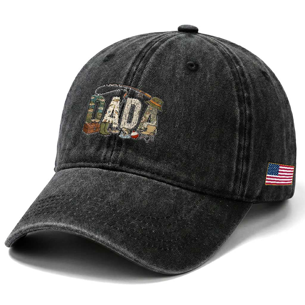 Best Fishing Dada Retro Vintage Outdoorsman Washed Cotton Baseball Cap Bass Angler Dad Fisherman Fathers Day Gift for Men