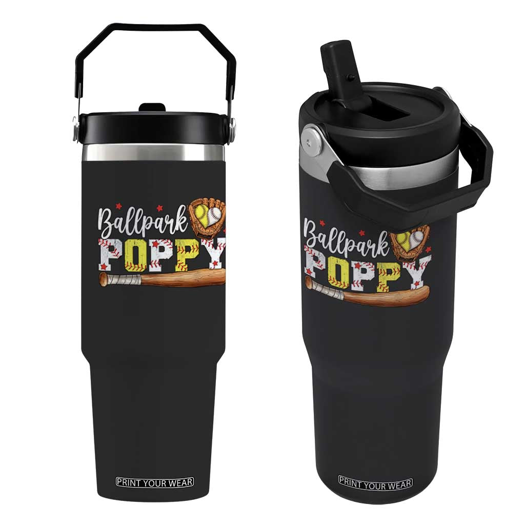 Ballpark Poppy Baseball and Softball Grandpa Flip Straw Tumbler Sports Grandfather Game Day Birthday Gifts