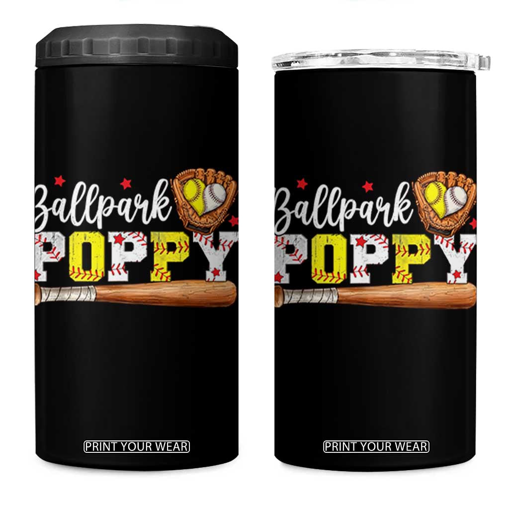 Ballpark Poppy Baseball and Softball Grandpa 4 in 1 Can Cooler Tumbler Sports Grandfather Game Day Birthday Gifts