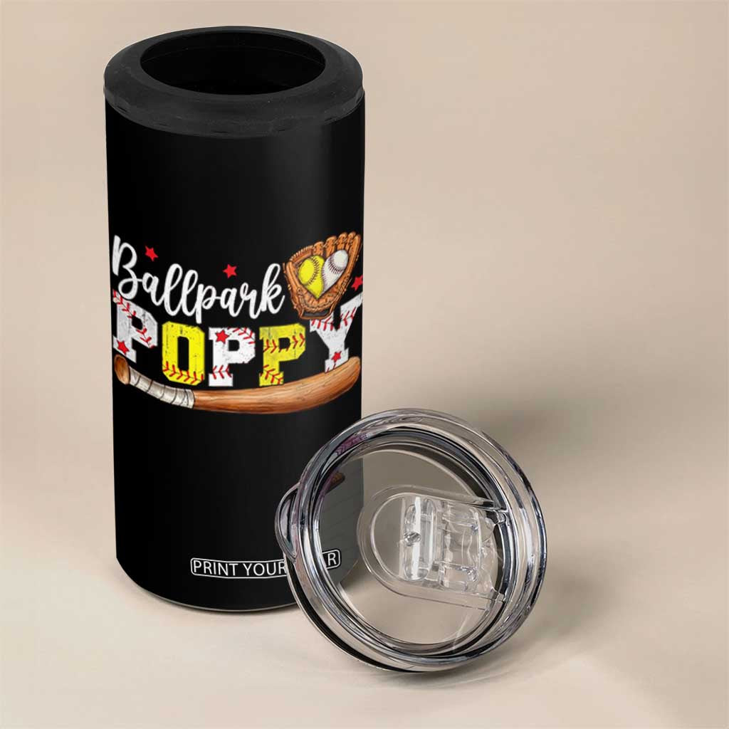 Ballpark Poppy Baseball and Softball Grandpa 4 in 1 Can Cooler Tumbler Sports Grandfather Game Day Birthday Gifts
