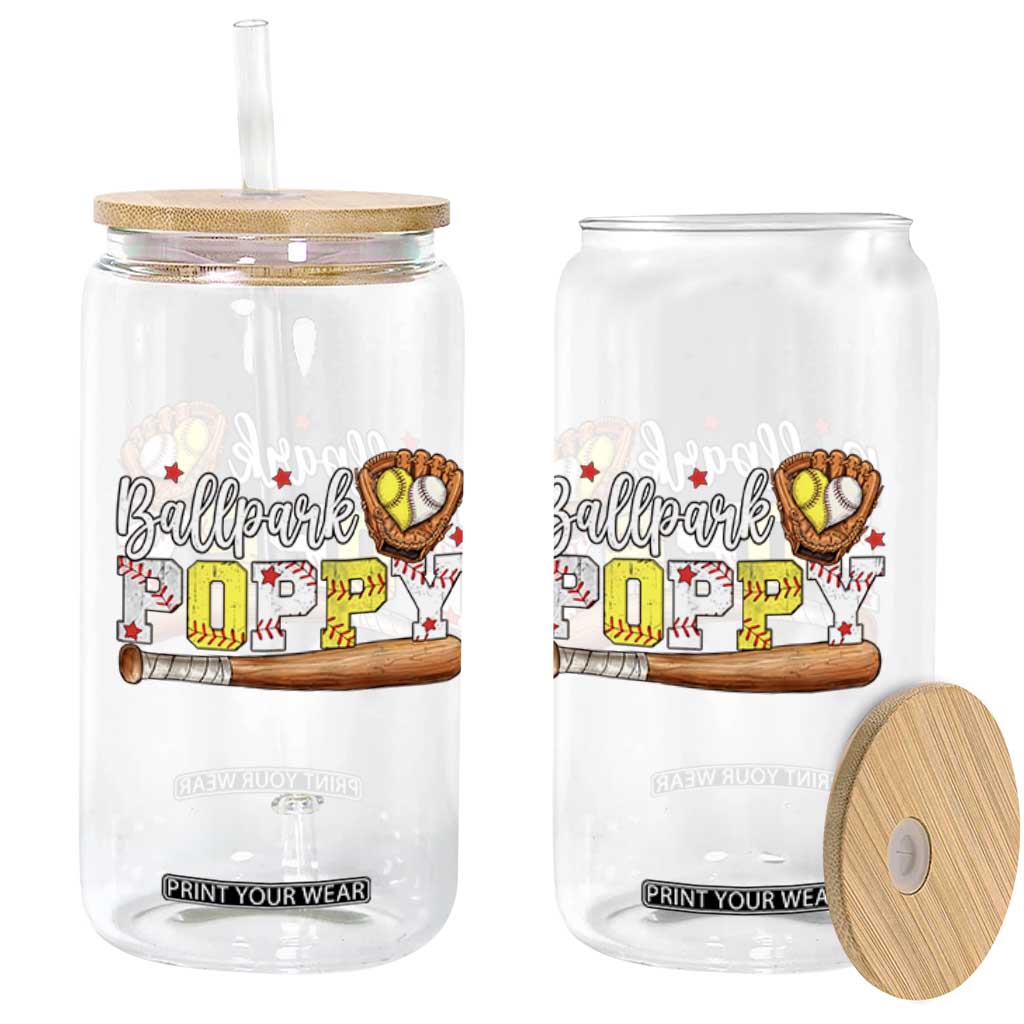 Ballpark Poppy Baseball and Softball Grandpa Glass Can Sports Grandfather Game Day Birthday Gifts