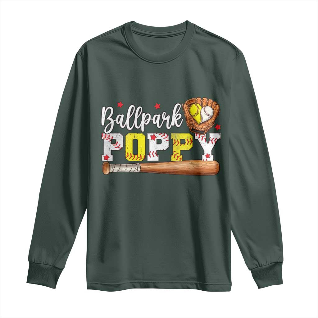 Ballpark Poppy Baseball and Softball Grandpa Long Sleeve Shirt Sports Grandfather Game Day Birthday Gifts