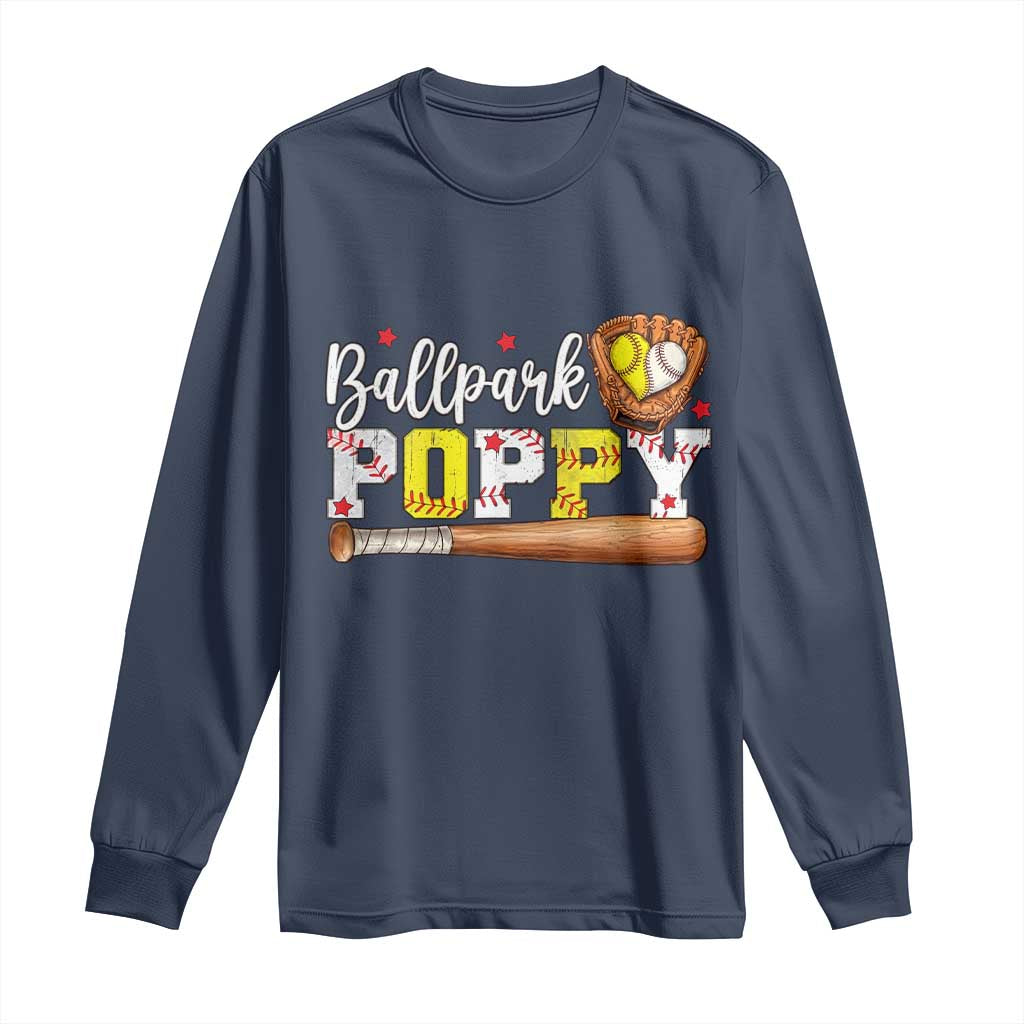 Ballpark Poppy Baseball and Softball Grandpa Long Sleeve Shirt Sports Grandfather Game Day Birthday Gifts