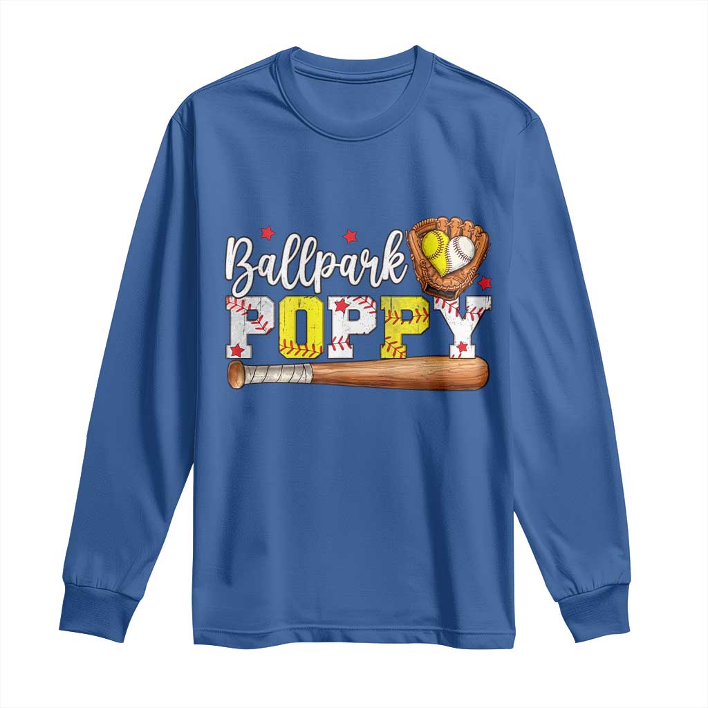 Ballpark Poppy Baseball and Softball Grandpa Long Sleeve Shirt Sports Grandfather Game Day Birthday Gifts
