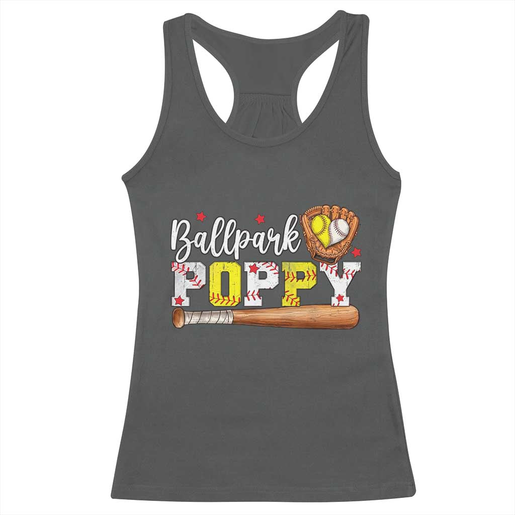 Ballpark Poppy Baseball and Softball Grandpa Racerback Tank Top Sports Grandfather Game Day Birthday Gifts