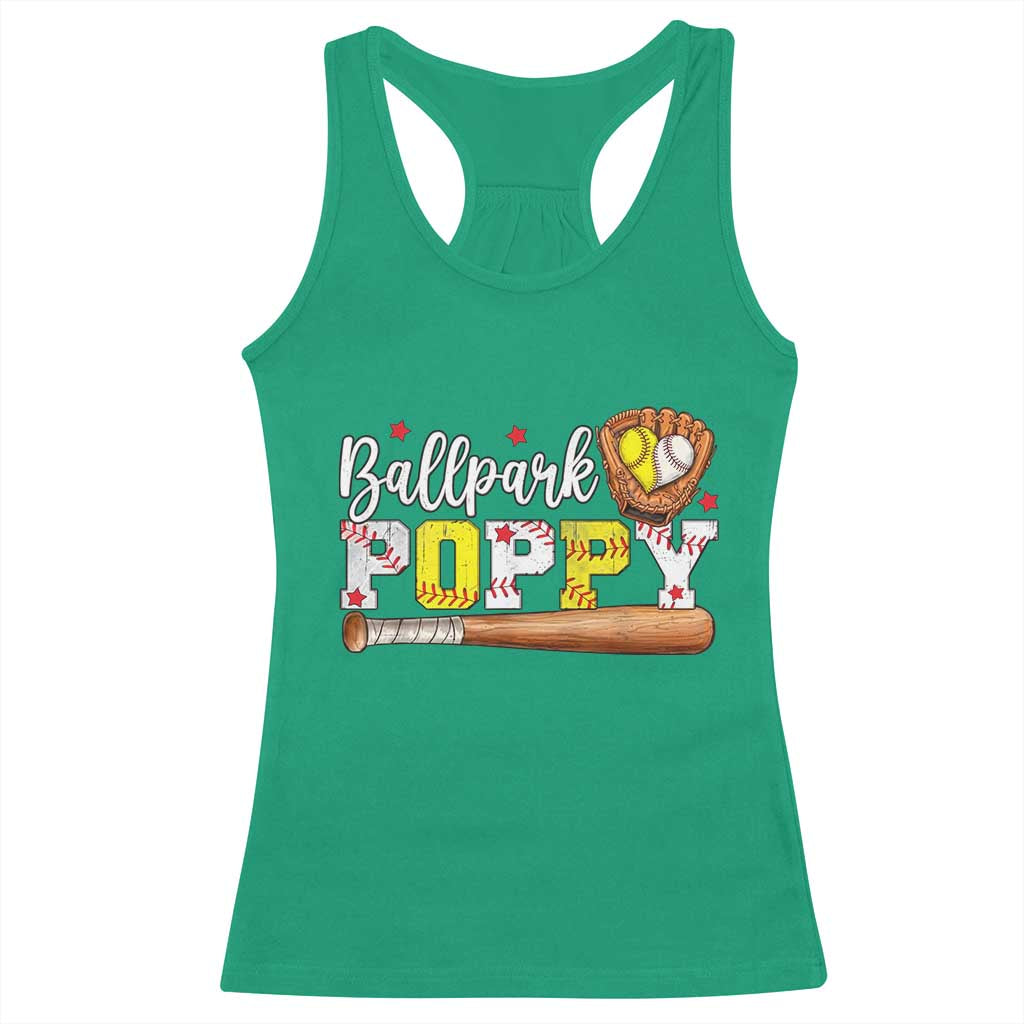 Ballpark Poppy Baseball and Softball Grandpa Racerback Tank Top Sports Grandfather Game Day Birthday Gifts
