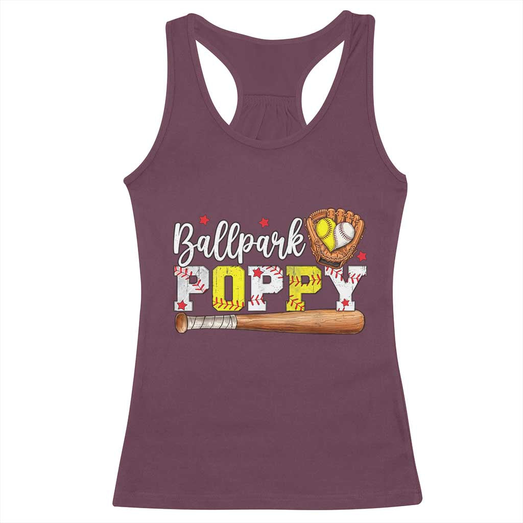 Ballpark Poppy Baseball and Softball Grandpa Racerback Tank Top Sports Grandfather Game Day Birthday Gifts