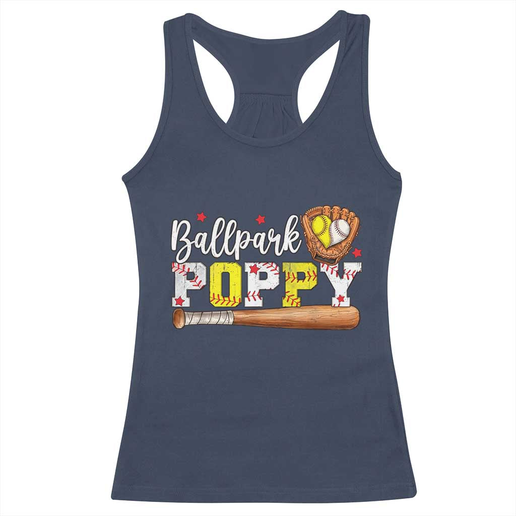 Ballpark Poppy Baseball and Softball Grandpa Racerback Tank Top Sports Grandfather Game Day Birthday Gifts